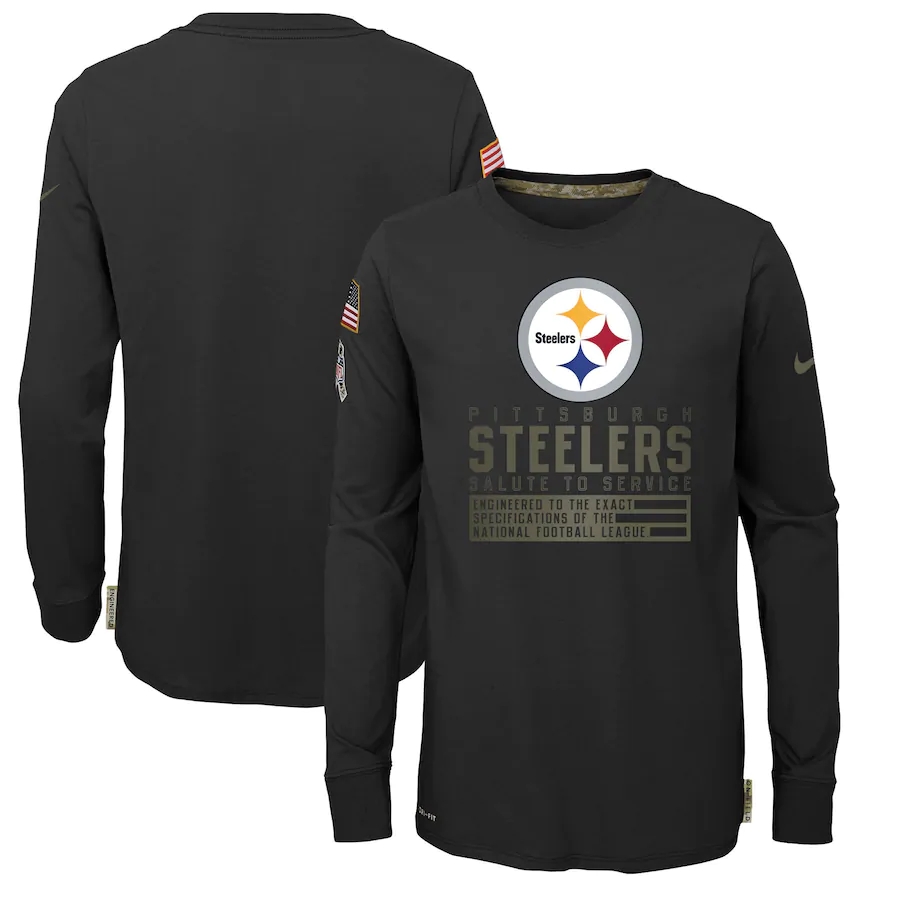 Nike Pittsburgh Steelers Youth Black Salute to Service Long Sleeve TShirt